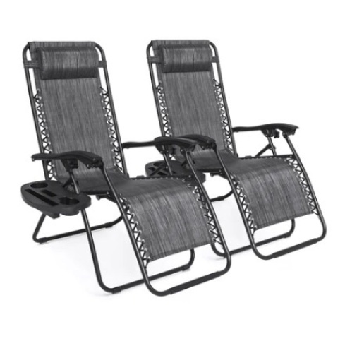 Set of 2 Adjustable Zero Gravity Patio Chair Recliners, Gray - Lot 702