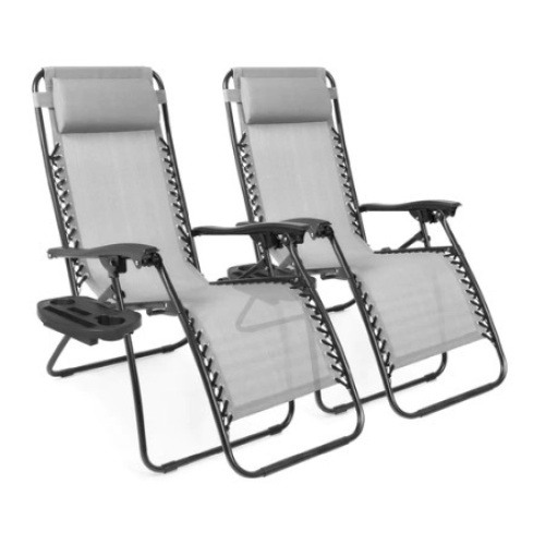 Set of 2 Adjustable Zero Gravity Patio Chair Recliners, Ice Gray - Lot 703