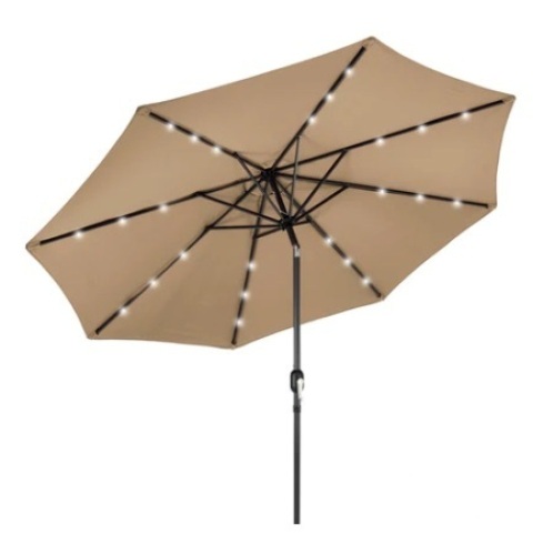 Solar LED Lighted Patio Umbrella w/ Tilt Adjustment, UV-Resistance, 10ft, Tan - Lot 707