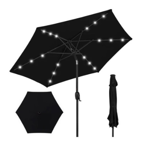 Outdoor Solar Patio Umbrella, 7.5ft, Black - Lot 708