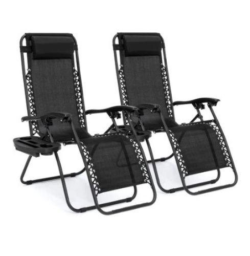 Set of 2 Adjustable Zero Gravity Patio Chair Recliners, Black - Lot 711