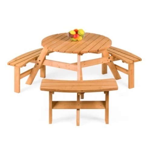 6-Person Circular Wooden Picnic Table w/ Benches - Lot 729