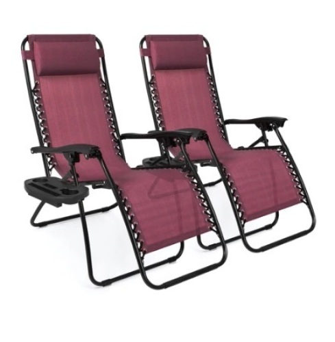 Set of 2 Adjustable Zero Gravity Patio Chair Recliners, Burgundy - Lot 734