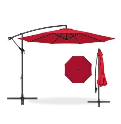 Offset Hanging Patio Umbrella, 10ft, Red - Lot 494