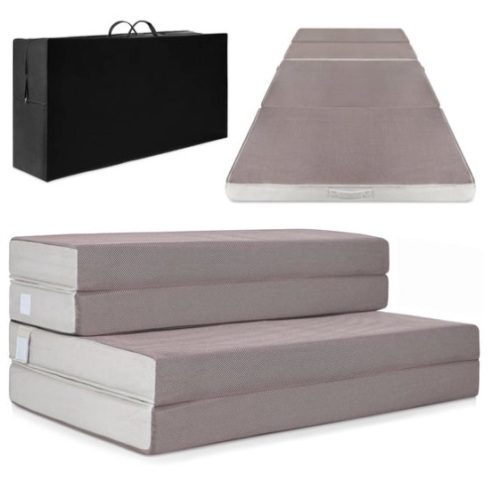 Folding Portable Mattress Topper w/ Plush Foam - 4in, Queen - Lot 523