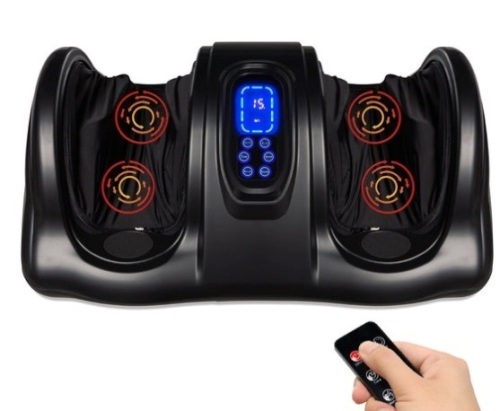 Therapeutic Foot Massager w/ High Intensity Rollers, Remote, 3 Modes, Black - Lot 524