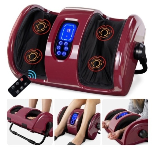 Reflexology Shiatsu Foot Massager w/ High-Intensity Rollers, Remote Control, Burgundy - Lot 526
