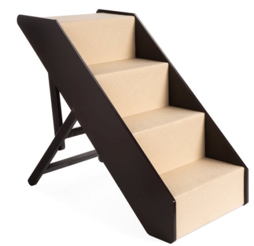 Foldable Adjustable, Non-Slip Wide Wooden Carpeted Pet Step Stairs, 4-Step - Lot 528