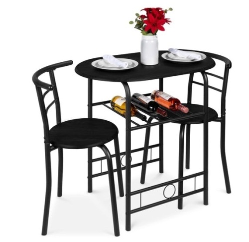 3-Piece Wooden Table & Chairs Dining Set w/ Lower Storage Shelf, Black - Lot 531