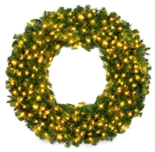 Pre-Lit Artificial Fir Christmas Wreath w/ LED Lights, Plug-In, PVC Tips, 48 In. - Lot 622