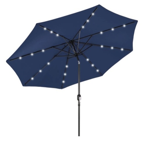 Solar LED Lighted Patio Umbrella w/ Tilt Adjustment, UV-Resistance - 10ft, Navy Blue - Lot 625