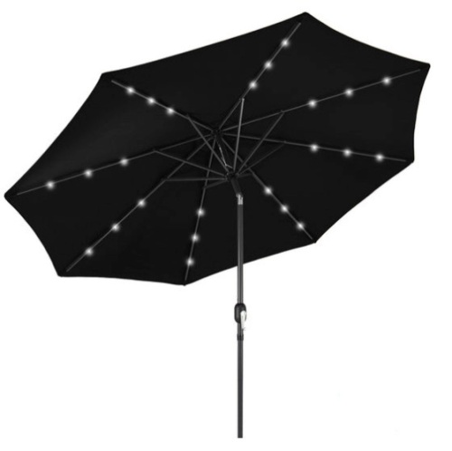 Solar LED Lighted Patio Umbrella w/ Tilt Adjustment, UV-Resistance - 10ft, Black - Lot 627