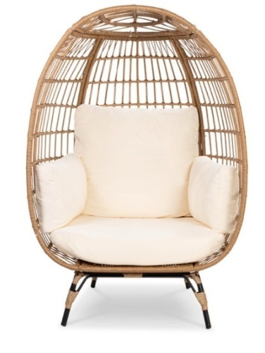 Wicker Egg Chair Oversized Indoor Outdoor Patio Lounger, Ivory - Lot 641