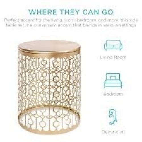 Set of 2 Decorative Round Side Accent Table Nightstands w/ Nesting Design - Lot 13