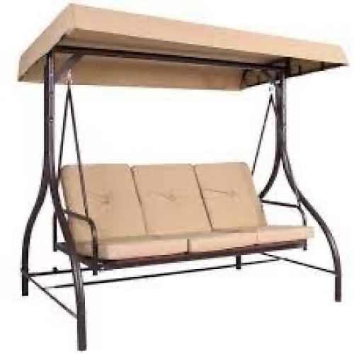 3-Seat Outdoor Canopy Swing Glider Furniture w/ Converting Flatbed Backrest - Lot 30