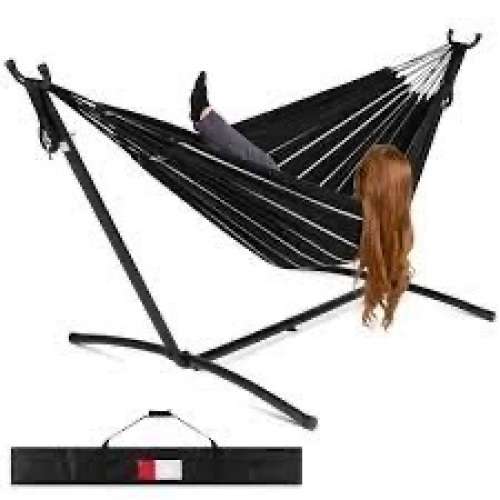2-Person Brazilian-Style Double Hammock w/ Carrying Bag and Steel Stand - Lot 36