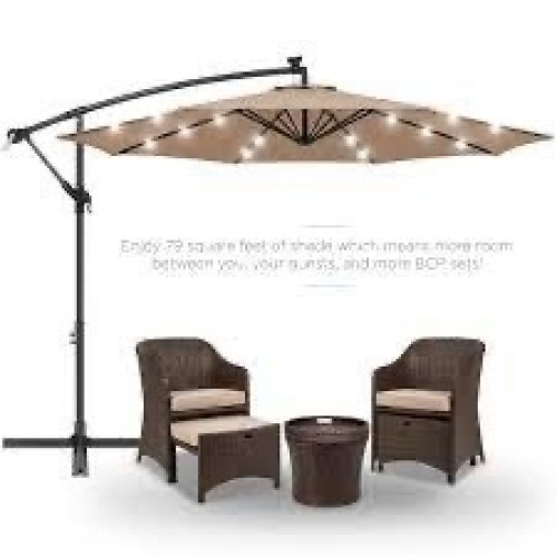 Solar LED Offset Hanging Patio Umbrella w/ Crank Tilt Adjustment - 10ft - Lot 58
