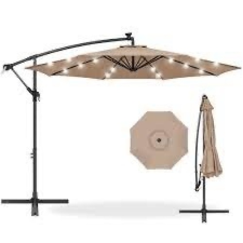 Solar LED Offset Hanging Patio Umbrella w/ Crank Tilt Adjustment - 10ft - Lot 89