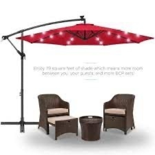 Solar LED Offset Hanging Patio Umbrella w/ Crank Tilt Adjustment - 10ft - Lot 94