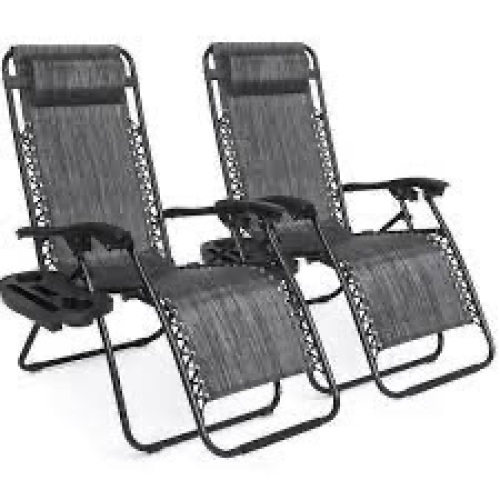 Set of 2 Adjustable Zero Gravity Patio Chair Recliners w/ Cup Holders - Lot 163