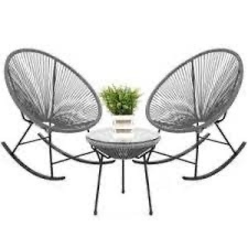 3-Piece Patio Woven Rope Acapulco Rocking Chair Bistro Set - Lot 164