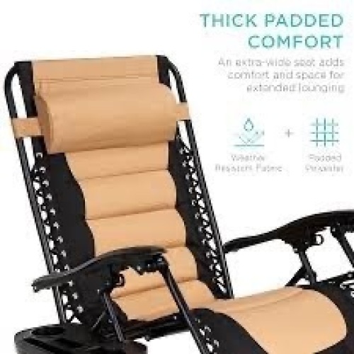 Oversized Padded Zero Gravity Chair, Folding Recliner w/ Headrest, Side Tray - Lot 165