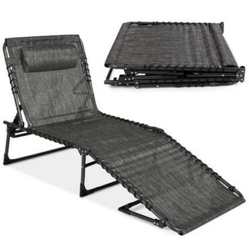 Portable Patio Chaise Lounge Chair Outdoor Recliner w/ Pillow - Lot 255