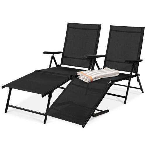Set of 2 Outdoor Patio Chaise Recliner Lounge Chairs w/ Rust-Resistant Frame - Lot 292