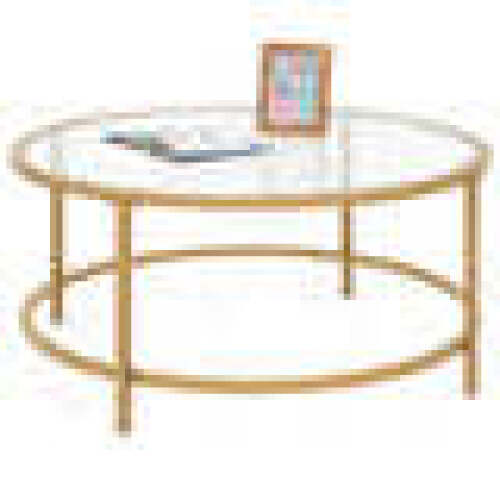 Round Tempered Glass Coffee Table w/ Steel Frame - 36in - Lot 2053