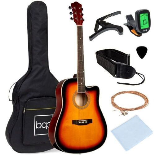 Full Size Beginner Acoustic Guitar Set with Case, Strap, Capo - 41in