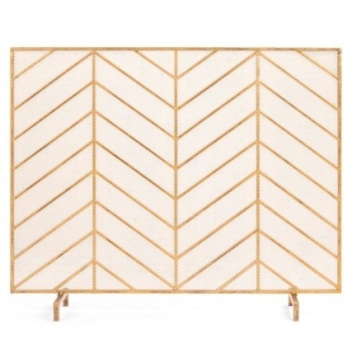 Single Panel Iron Chevron Fireplace Screen w/ Antique Finish - 38x31in 