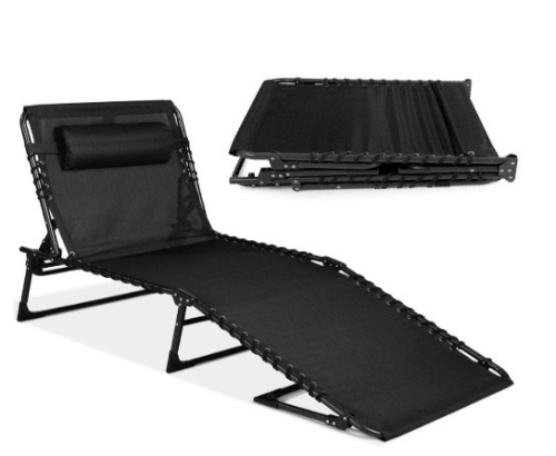 Portable Patio Chaise Lounge Chair Outdoor Recliner w/ Pillow 