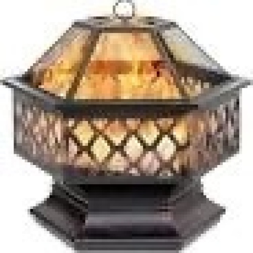 Hex-Shaped Outdoor Fire Pit w/ Flame-Retardant Lid - 24in 
