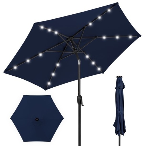 Outdoor Solar Patio Umbrella w/ Push Button Tilt, Crank Lift - 7.5ft, MISING SOLAR PANEL 