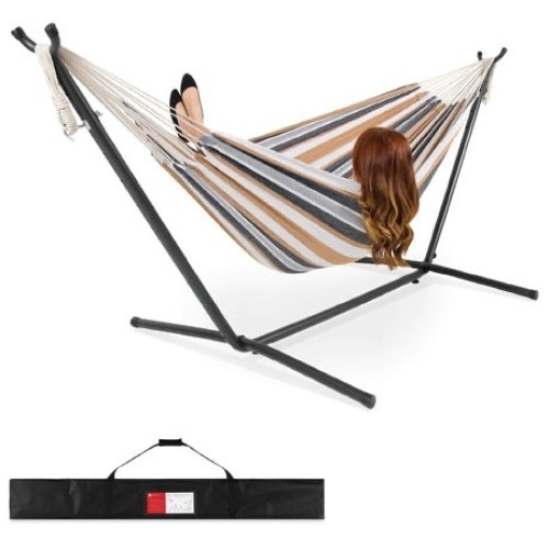 2-Person Brazilian-Style Double Hammock w/ Carrying Bag and Steel Stand 