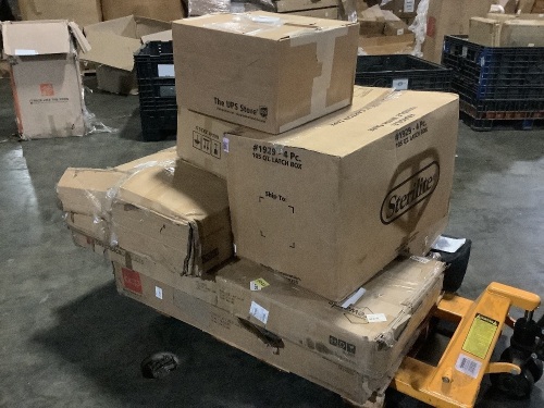 Small Pallet of Uninspected E-Comm Returns - (2) Dining Sets, (2) Umbrella Stands, Foot Massager, Canopy, 2 Person Swing & Curved C-Chair 