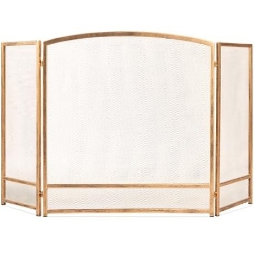 3-Panel Simple Steel Mesh Fireplace Screen w/ Rustic Worn Finish - 47x29in 