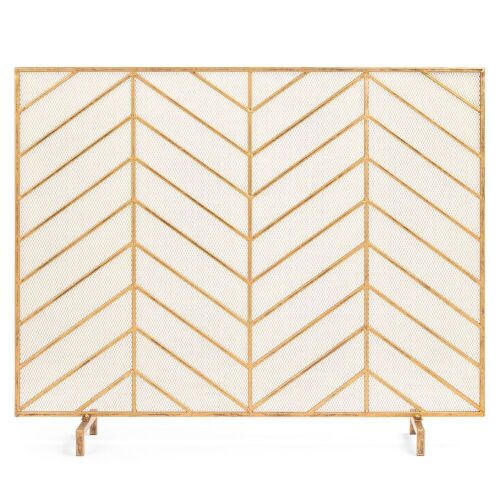 Single Panel Iron Chevron Fireplace Screen w/ Antique Finish - 38x31in