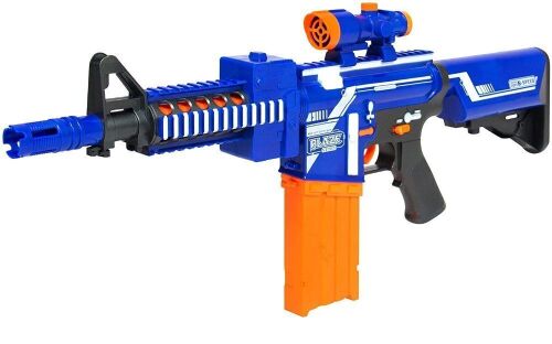 Kids Motorized Foam Dart Blaster, Toy Combat Battle Set w/ Electric Motor, High-Capacity Drum, 20 Soft Darts, Long Distance Shooting