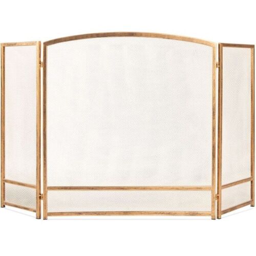 3-Panel Simple Steel Mesh Fireplace Screen w/ Rustic Worn Finish - 47x29in