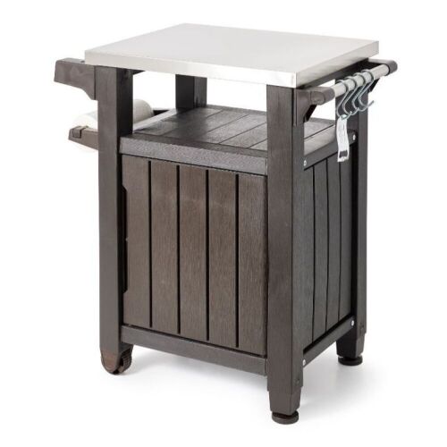 Keter Unity 40 Gal Patio Storage Grilling Cart w/ Stainless Steel Top