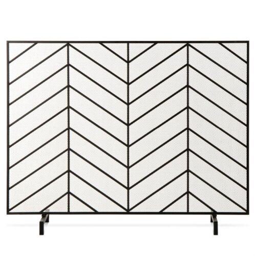 Single Panel Iron Chevron Fireplace Screen w/ Antique Finish - 38x31in
