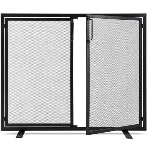 2-Door Wrought Iron Fireplace Screen w/ Magnetic Doors - 38.5x41in