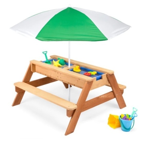 3-in-1 Kids Sand & Water Table Outdoor Wood Picnic Table w/ Umbrella, Appears New - Lot 101