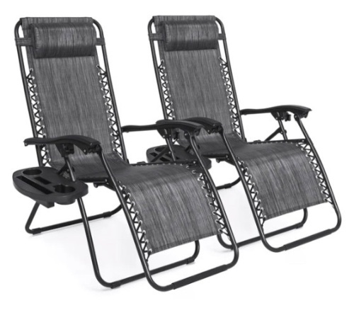 Set of 2 Adjustable Zero Gravity Patio Chair Recliners w/ Cup Holders, Appears New - Lot 113