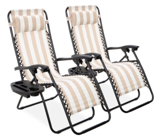 Set of 2 Adjustable Zero Gravity Patio Chair Recliners w/ Cup Holders, Appears New - Lot 115