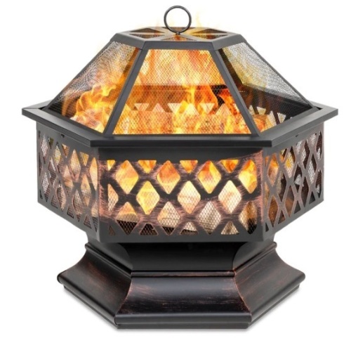 Hex-Shaped Outdoor Fire Pit w/ Flame-Retardant Lid - 24in, Appears New - Lot 116