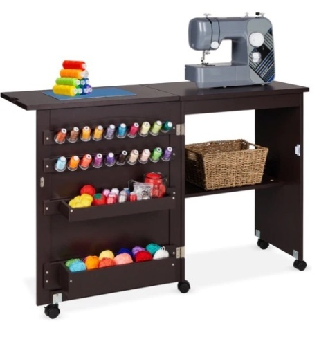 Folding Sewing Table Multipurpose Craft Station & Side Table w/ Wheels, Appears New - Lot 138