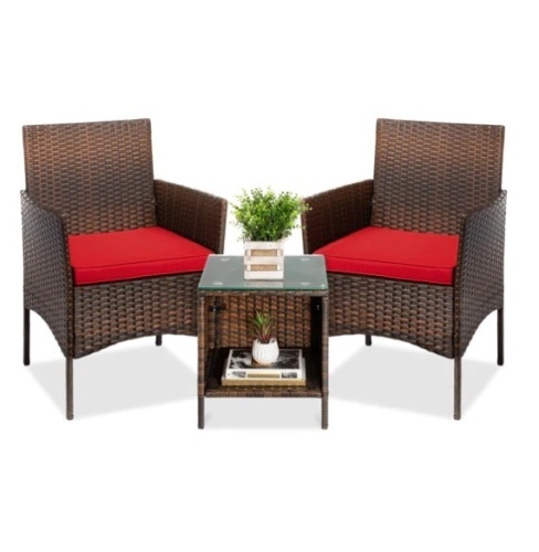 3-Piece Outdoor Patio Wicker Bistro Set w/ Side Storage Table, Appears New - Lot 160