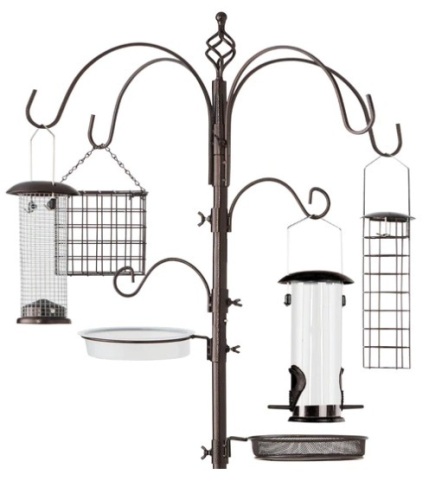 Bird Feeding Station, 6-Hook Steel Multi-Feeder Stand w/ 4 Feeders - 89in, Appears New - Lot 203